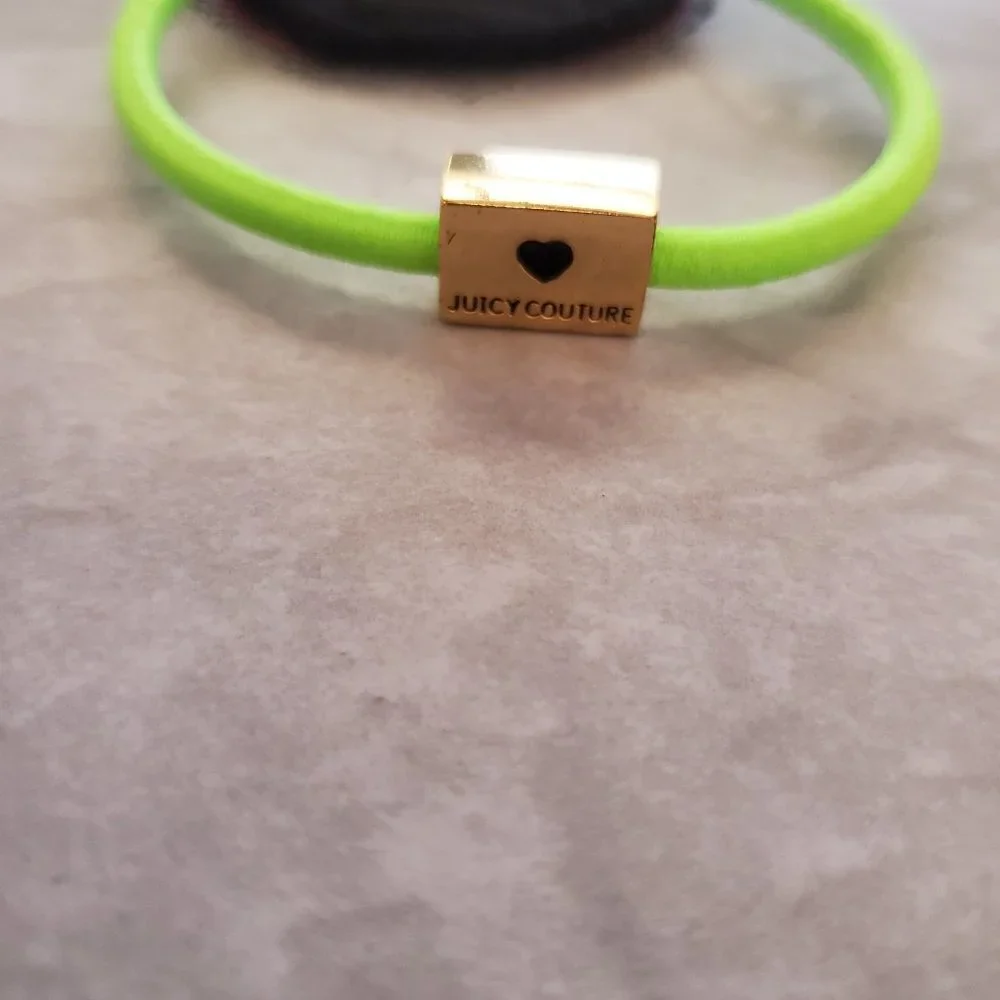 👑 Juicy Couture Neon bright Crown Rhienosntes Crystals Fabric Hair Tie Elastic